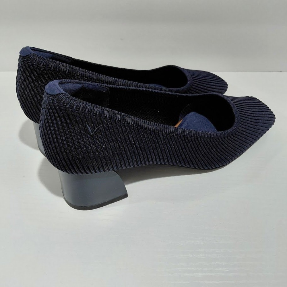 Vivaia Melody 2.0 Navy Blue Ribbed Knit Square Toe Block Heel Pumps Size 39 - Picture 9 of 11